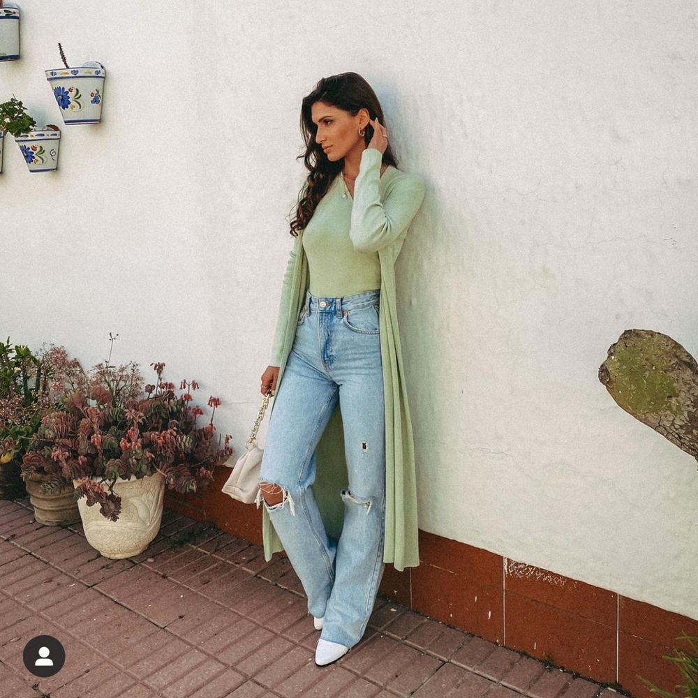 ZARA Chartreuse Ribbed Knit Duster Maxi Cardigan